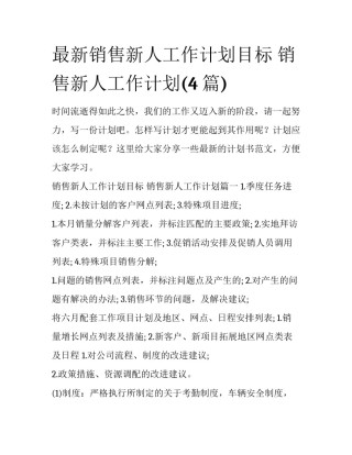 最新销售新人工作计划目标 销售新人工作计划(4篇)