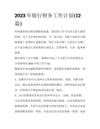 2023年银行财务工作计划(12篇)