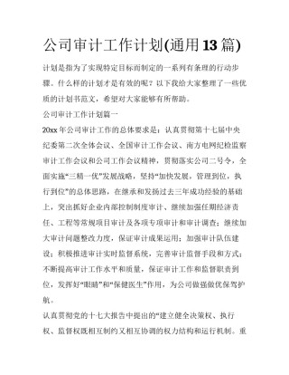 公司审计工作计划(通用13篇)