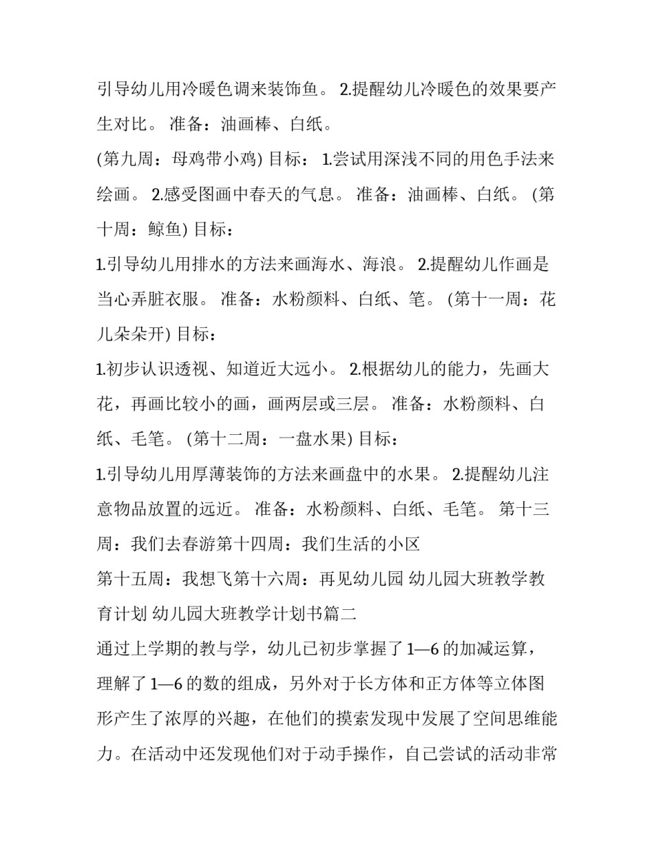 2023年幼儿园大班教学教育计划 幼儿园大班教学计划书(六篇)_第3页