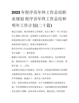 2023年程序员年终工作总结职业规划 程序员年终工作总结和明年工作计划(二十篇)