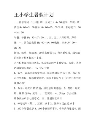 王小学生暑假计划