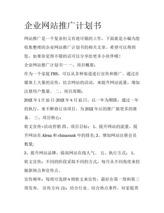 企业网站推广计划书