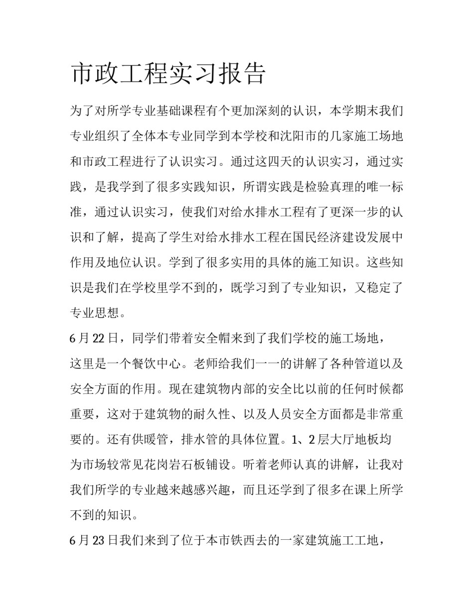 市政工程实习报告_第1页