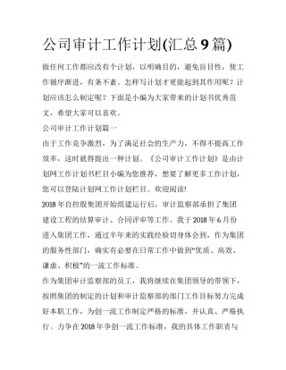 公司审计工作计划(汇总9篇)