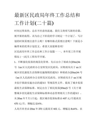 最新区民政局年终工作总结和工作计划(二十篇)