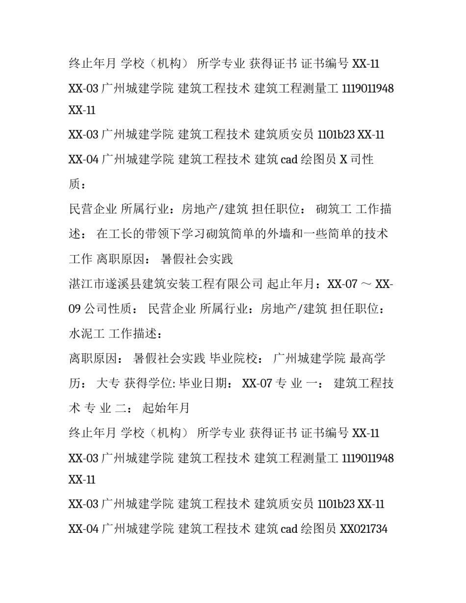 建筑工程技术实习个人简历_第2页