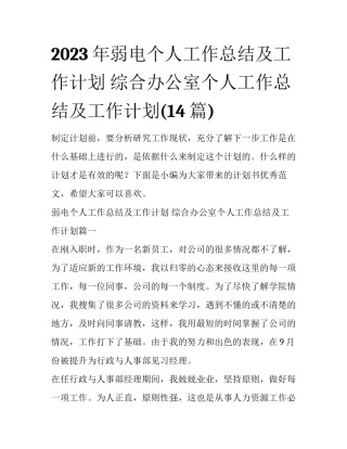 2023年弱电个人工作总结及工作计划 综合办公室个人工作总结及工作计划(14篇)