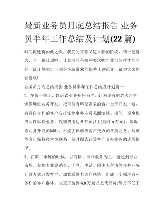 最新业务员月底总结报告 业务员半年工作总结及计划(22篇)