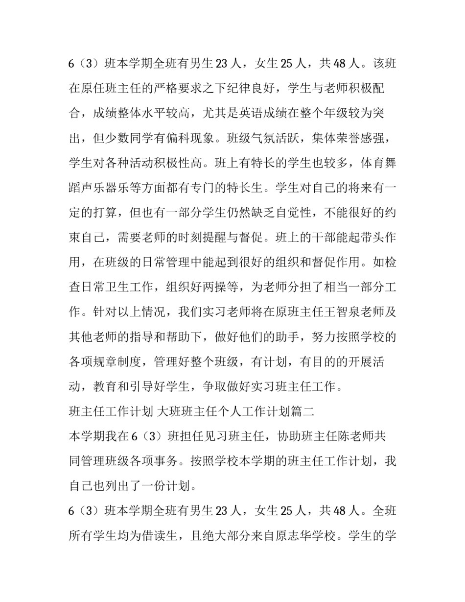 2023年班主任工作计划 大班班主任个人工作计划(九篇)_第3页