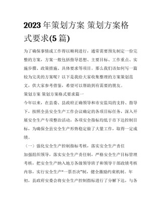 2023年策划方案 策划方案格式要求(5篇)