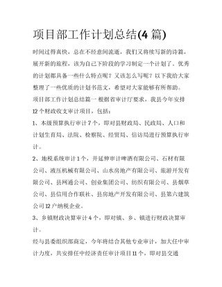 项目部工作计划总结(4篇)