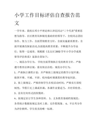 小学工作目标评估自查报告范文