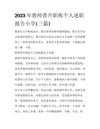 2023年教师晋升职称个人述职报告小学(三篇)
