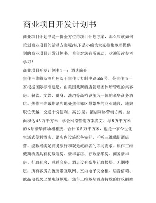 商业项目开发计划书
