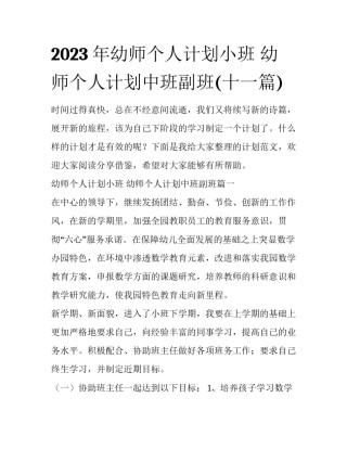 2023年幼师个人计划小班 幼师个人计划中班副班(十一篇)