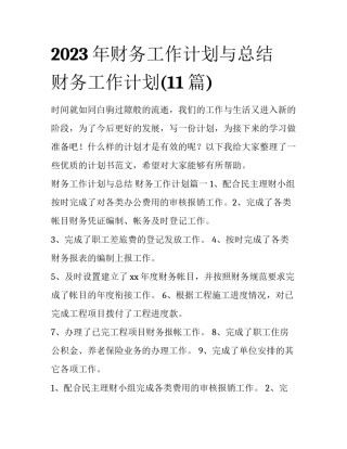 2023年财务工作计划与总结 财务工作计划(11篇)