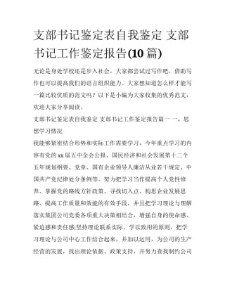 支部书记鉴定表自我鉴定 支部书记工作鉴定报告(10篇)