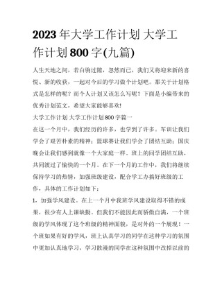 2023年大学工作计划 大学工作计划800字(九篇)
