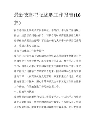 最新支部书记述职工作报告(16篇)