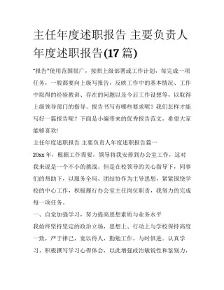 主任年度述职报告 主要负责人年度述职报告(17篇)