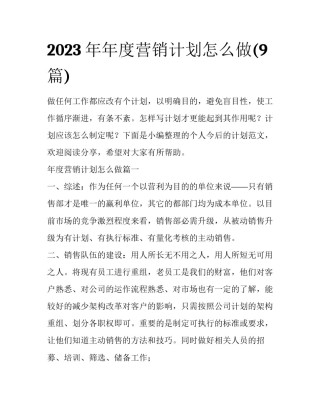2023年年度营销计划怎么做(9篇)