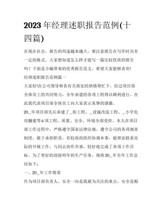 2023年经理述职报告范例(十四篇)