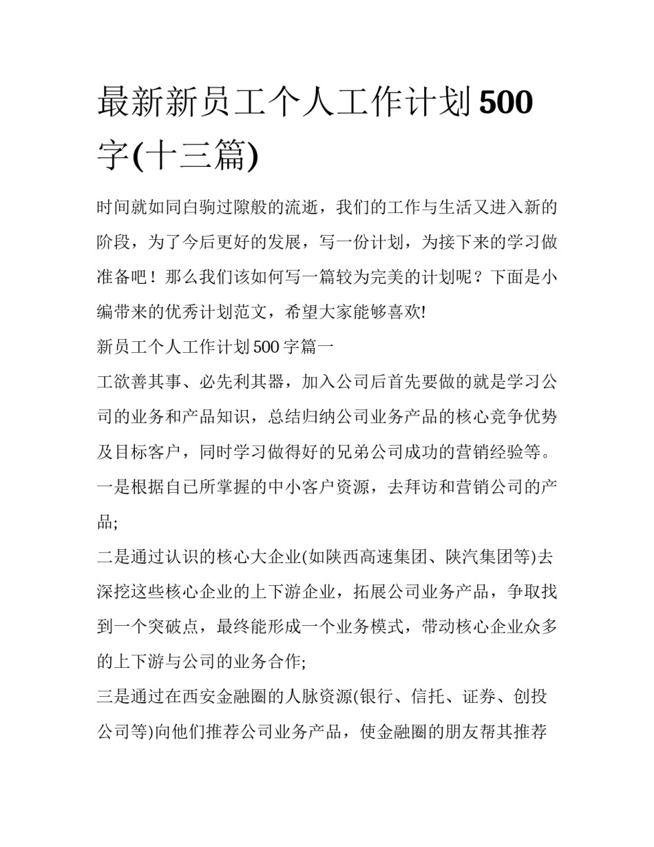 最新新员工个人工作计划500字(十三篇)_第1页