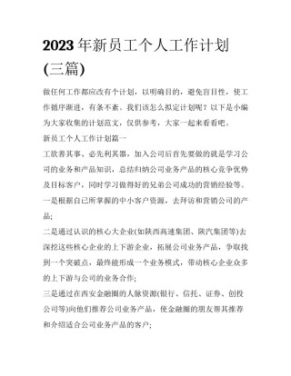 2023年新员工个人工作计划(三篇)
