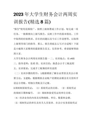 2023年大学生财务会计两周实训报告(精选8篇)