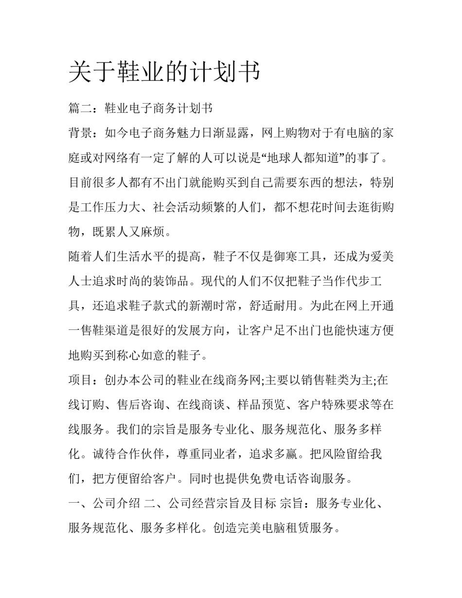 关于鞋业的计划书_第1页