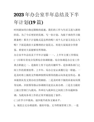 2023年办公室半年总结及下半年计划(19篇)