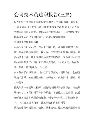公司技术员述职报告(三篇)