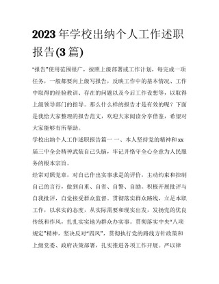 2023年学校出纳个人工作述职报告(3篇)