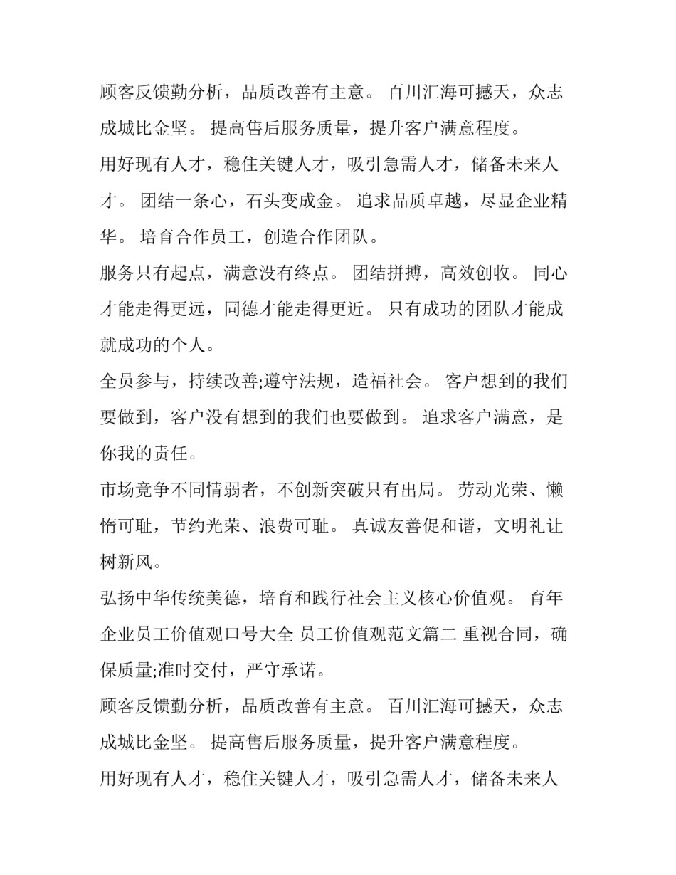 2023年企业员工价值观口号大全 员工价值观范文(3篇)_第2页