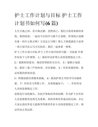 护士工作计划与目标 护士工作计划书如何写(6篇)