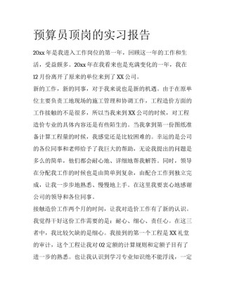 预算员顶岗的实习报告