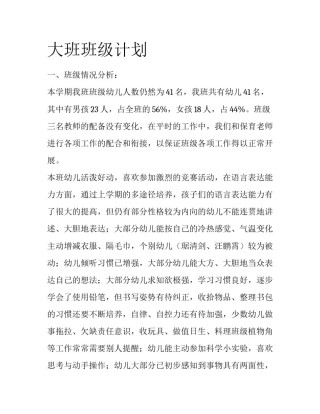 大班班级计划