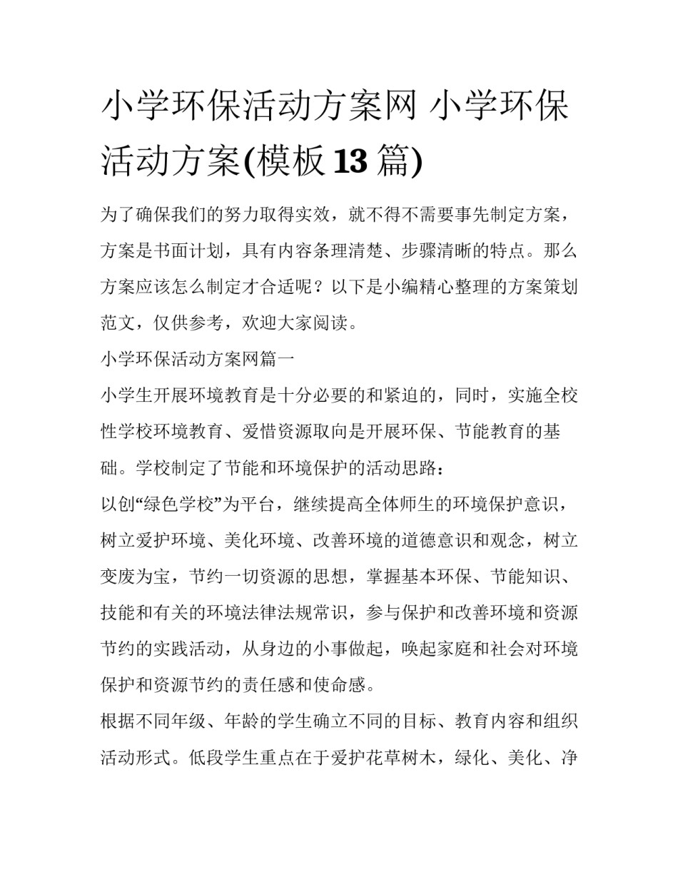 小学环保活动方案网 小学环保活动方案(模板13篇)_第1页