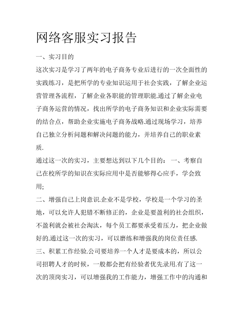 网络客服实习报告_第1页