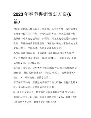 2023年春节促销策划方案(6篇)