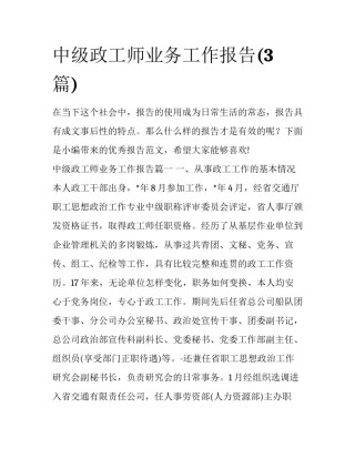 中级政工师业务工作报告(3篇)