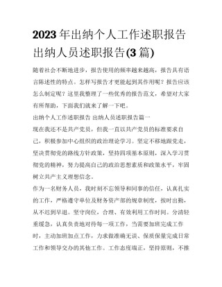 2023年出纳个人工作述职报告 出纳人员述职报告(3篇)