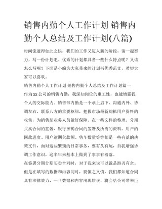 销售内勤个人工作计划 销售内勤个人总结及工作计划(八篇)