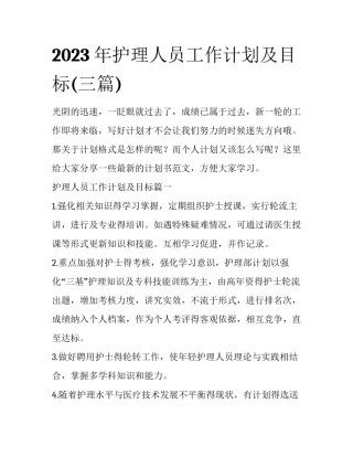 2023年护理人员工作计划及目标(三篇)