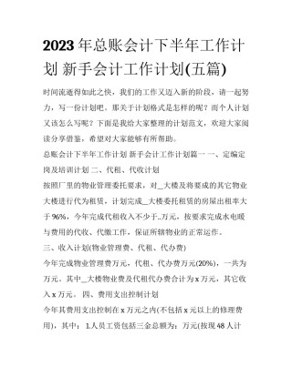 2023年总账会计下半年工作计划 新手会计工作计划(五篇)
