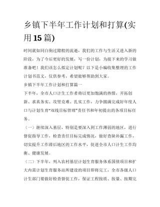 乡镇下半年工作计划和打算(实用15篇)
