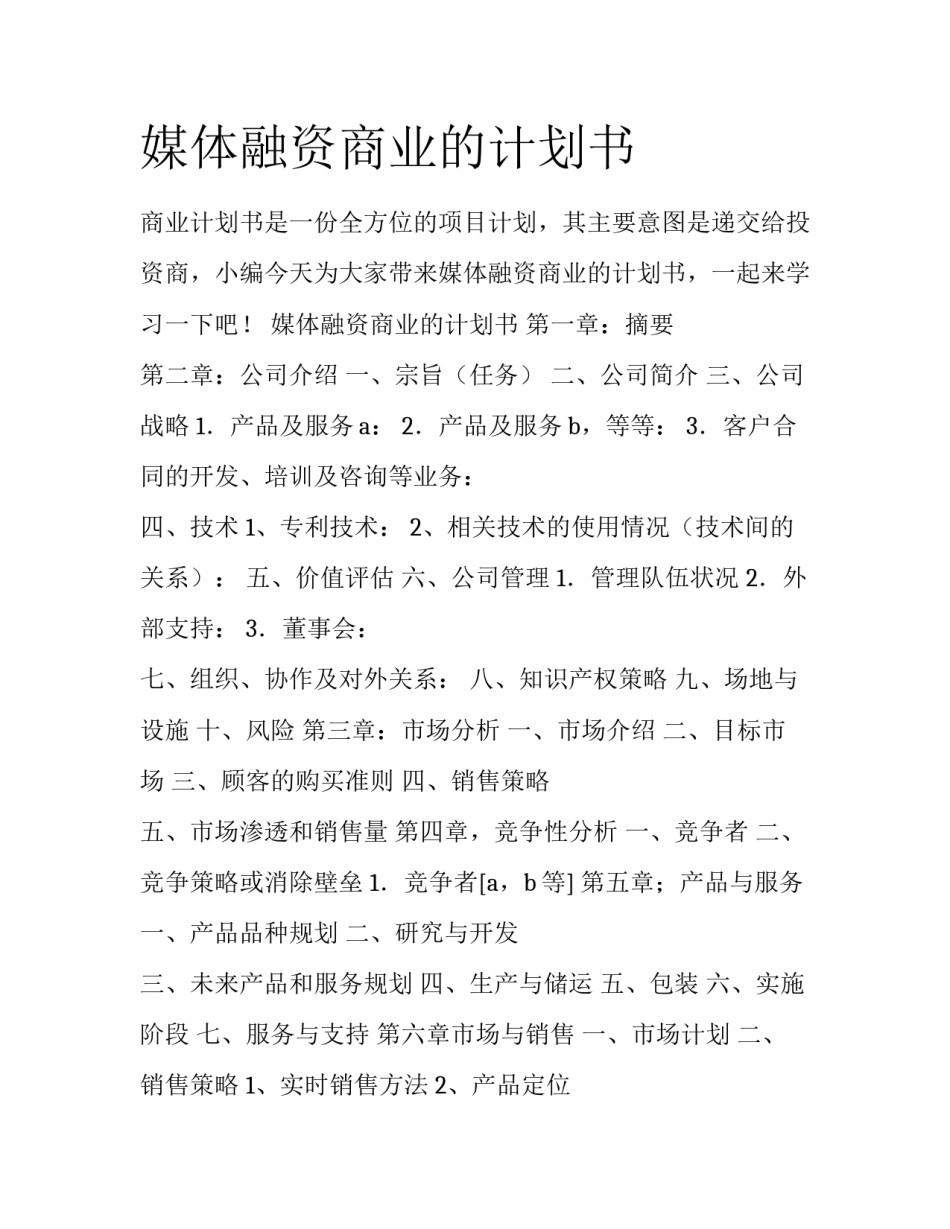 媒体融资商业的计划书_第1页