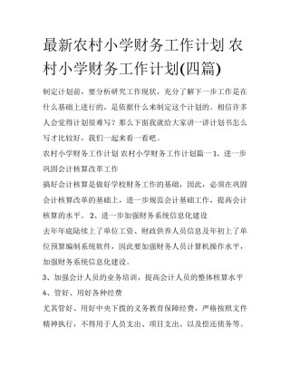 最新农村小学财务工作计划 农村小学财务工作计划(四篇)