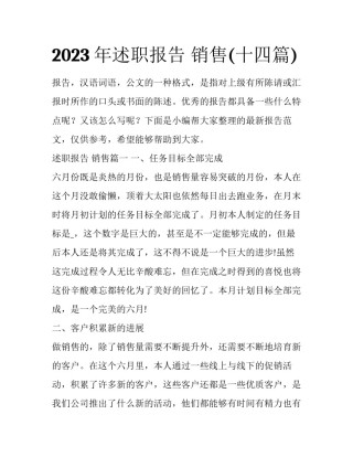 2023年述职报告 销售(十四篇)